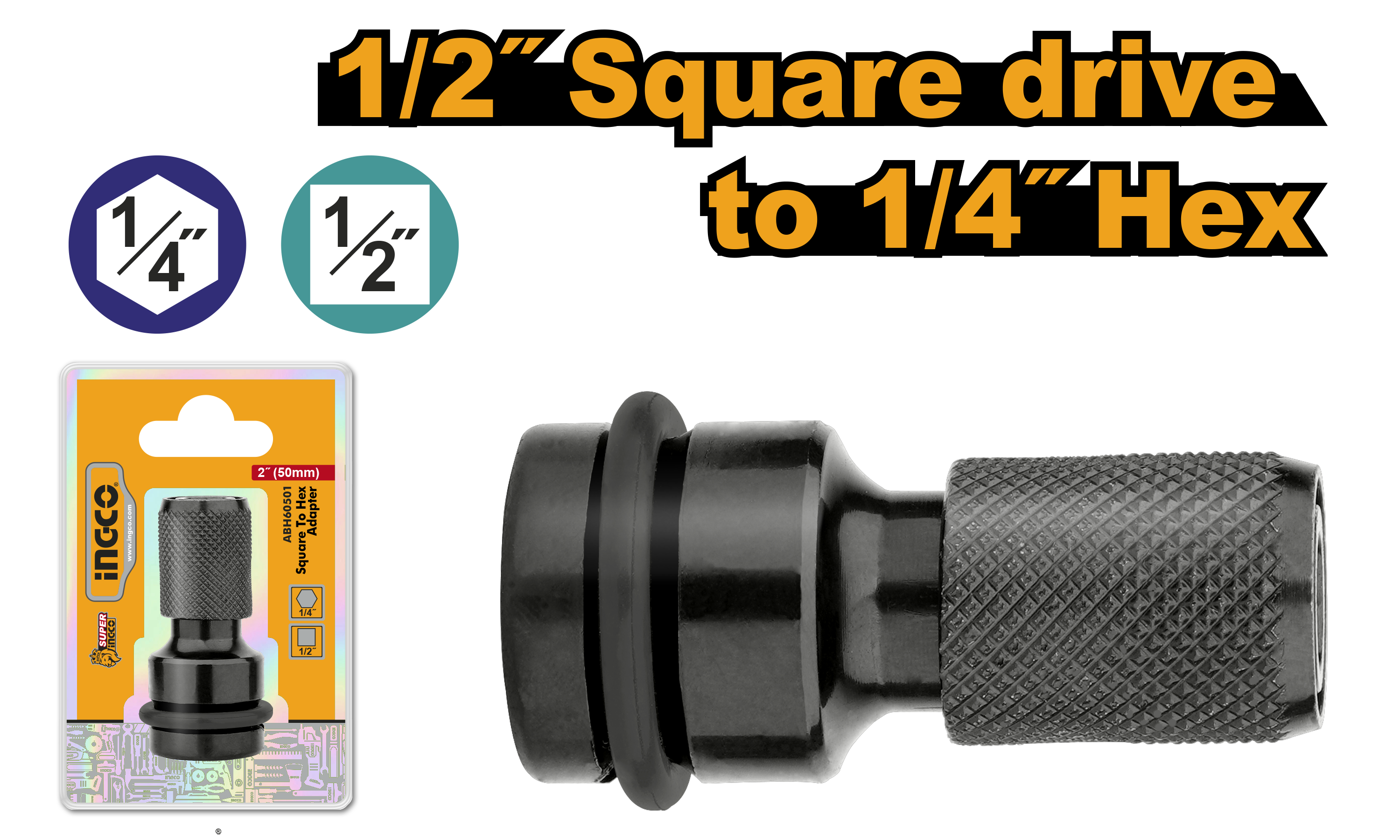 INGCO ADAPTOR 1/2" SQ-1/4" HEX