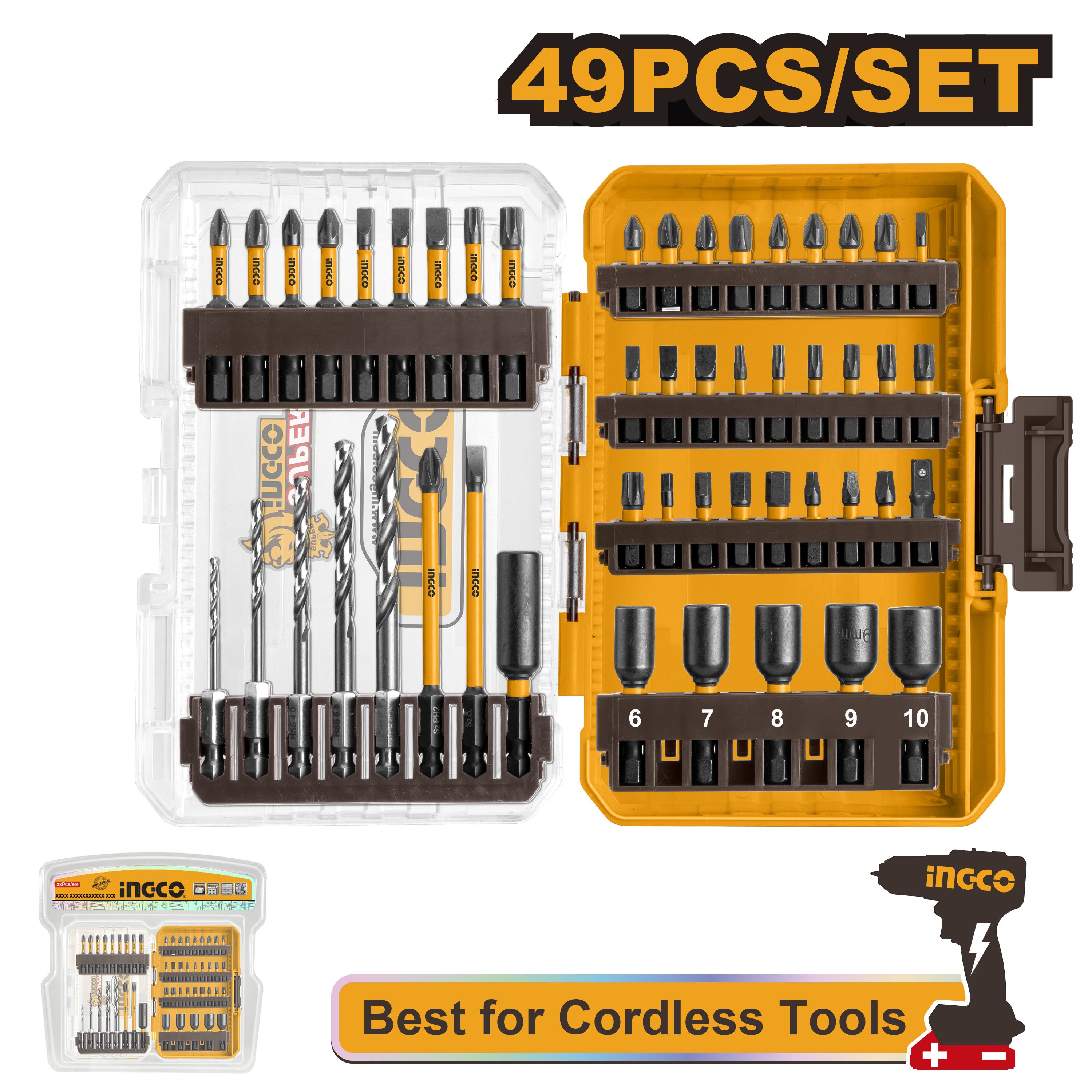 INGCO SCREWDRIVER IMPACT BIT SET 49P