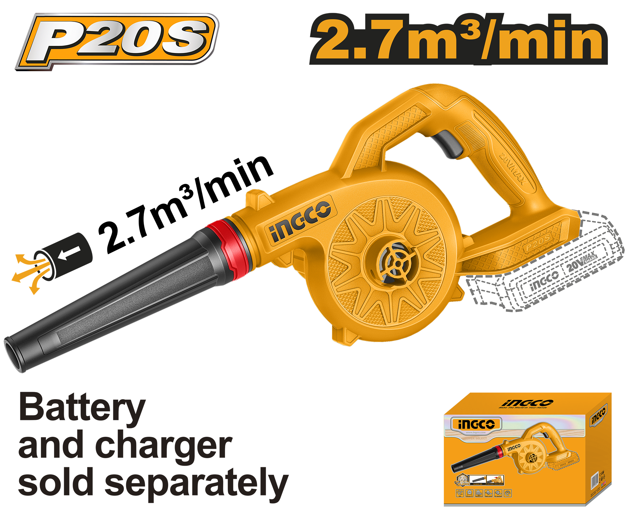 INGCO 20V PS+C/L ASPIRATOR BLOWER - No B/C