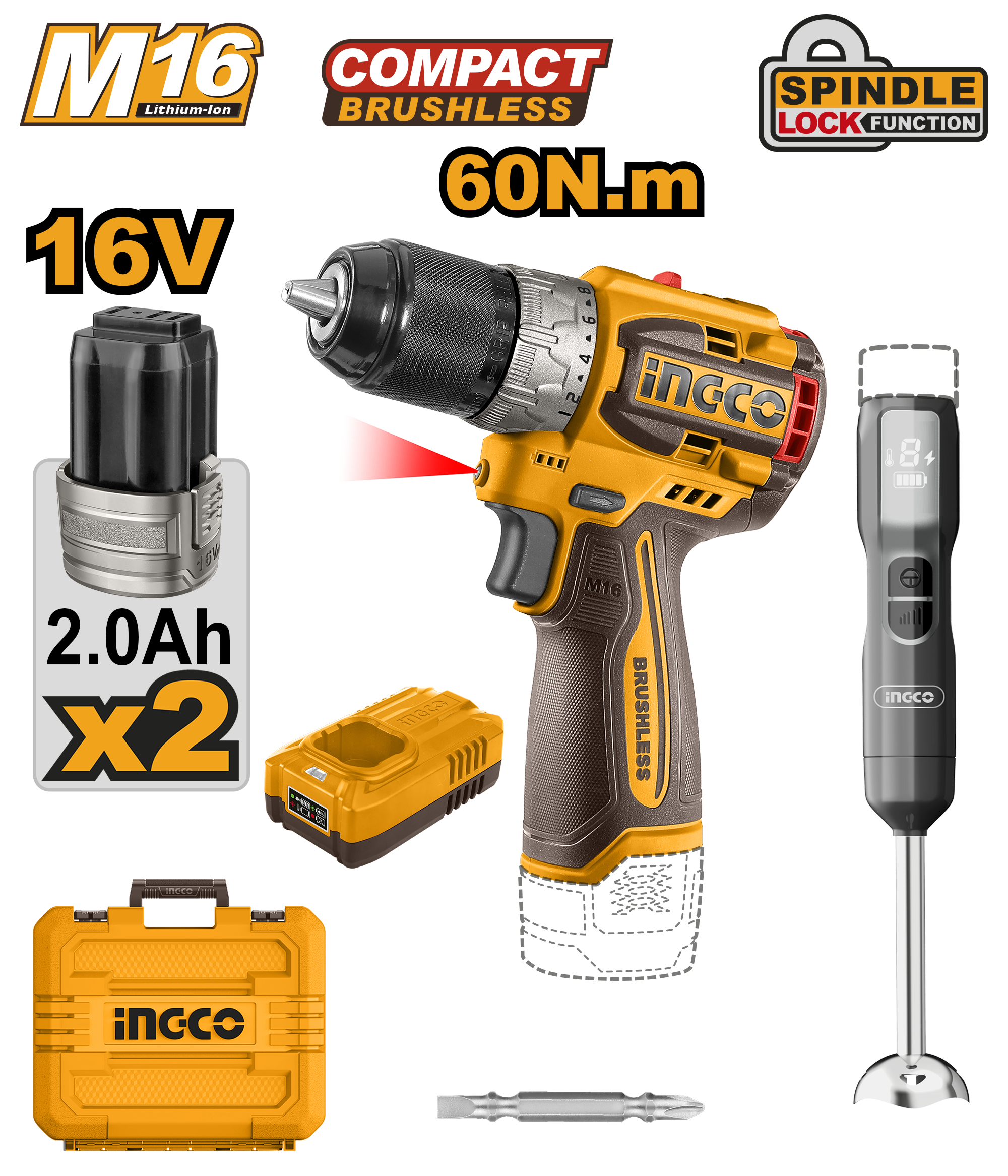 INGCO 16V PS+C/L 2P DRILL/HOME COMBO KIT