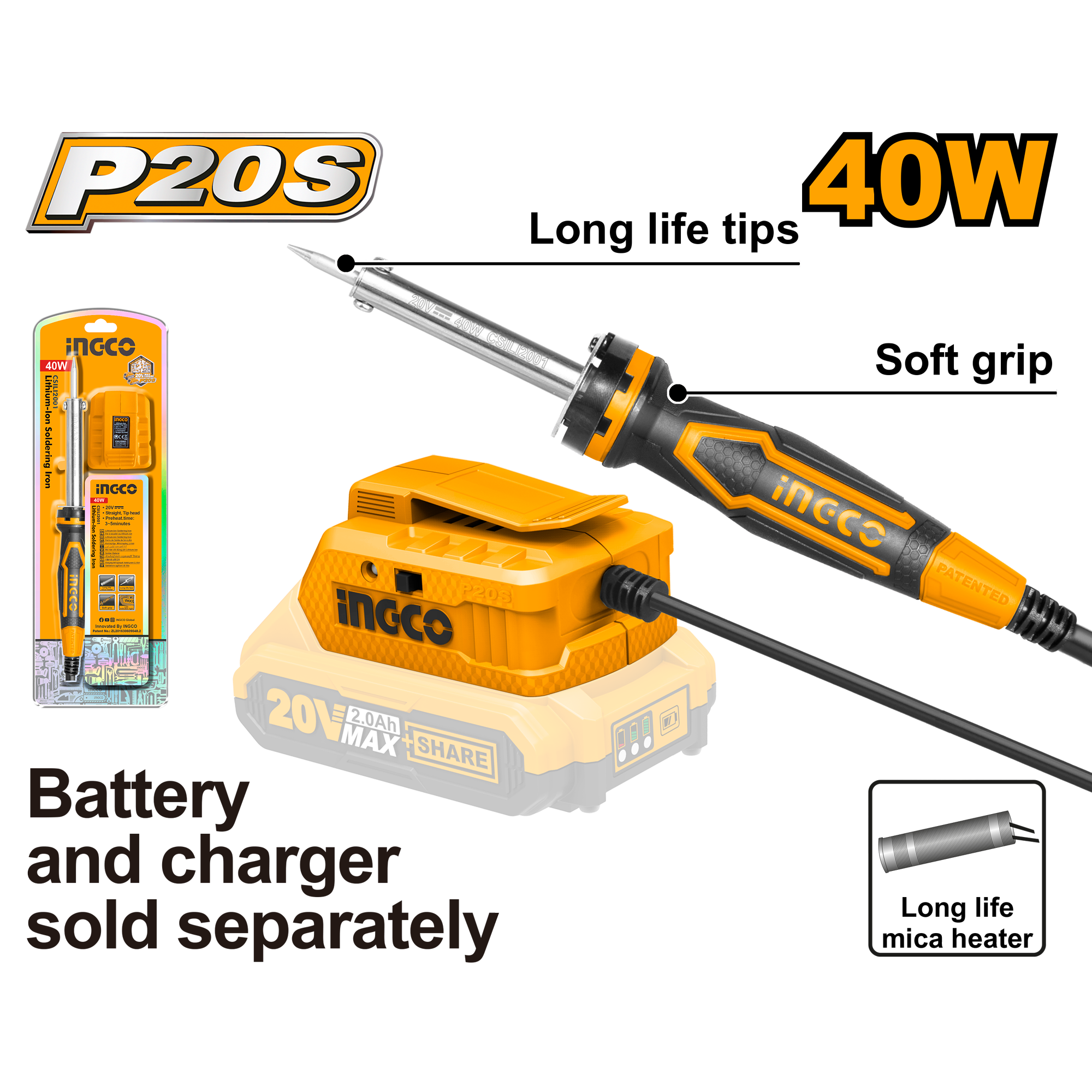 INGCO 20V PS+C/L SOLDERING IRON - No B/C