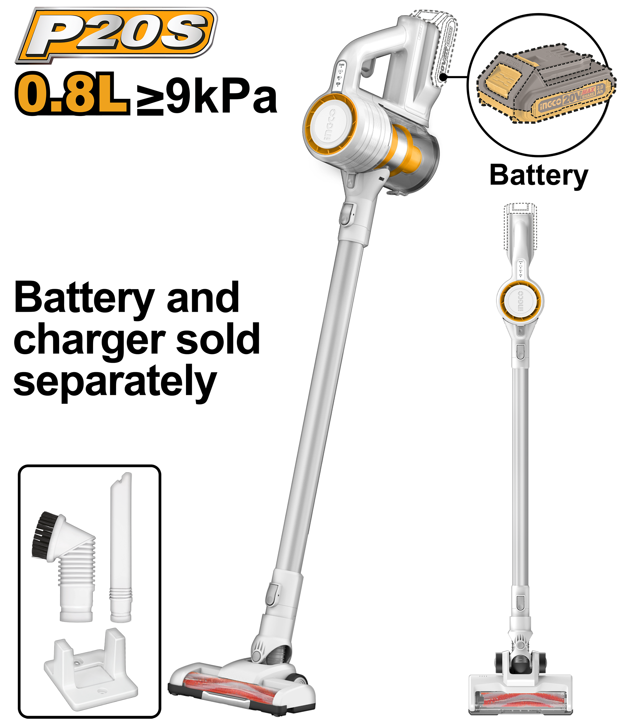 INGCO 20V PS+C/L VACUUM 0.8L No B/C