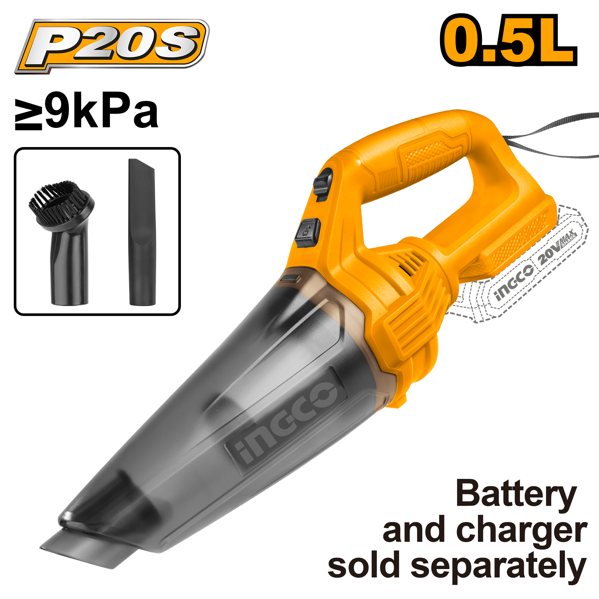 INGCO 20V PS+ C/L HAND HELD VACUUM 0.5L