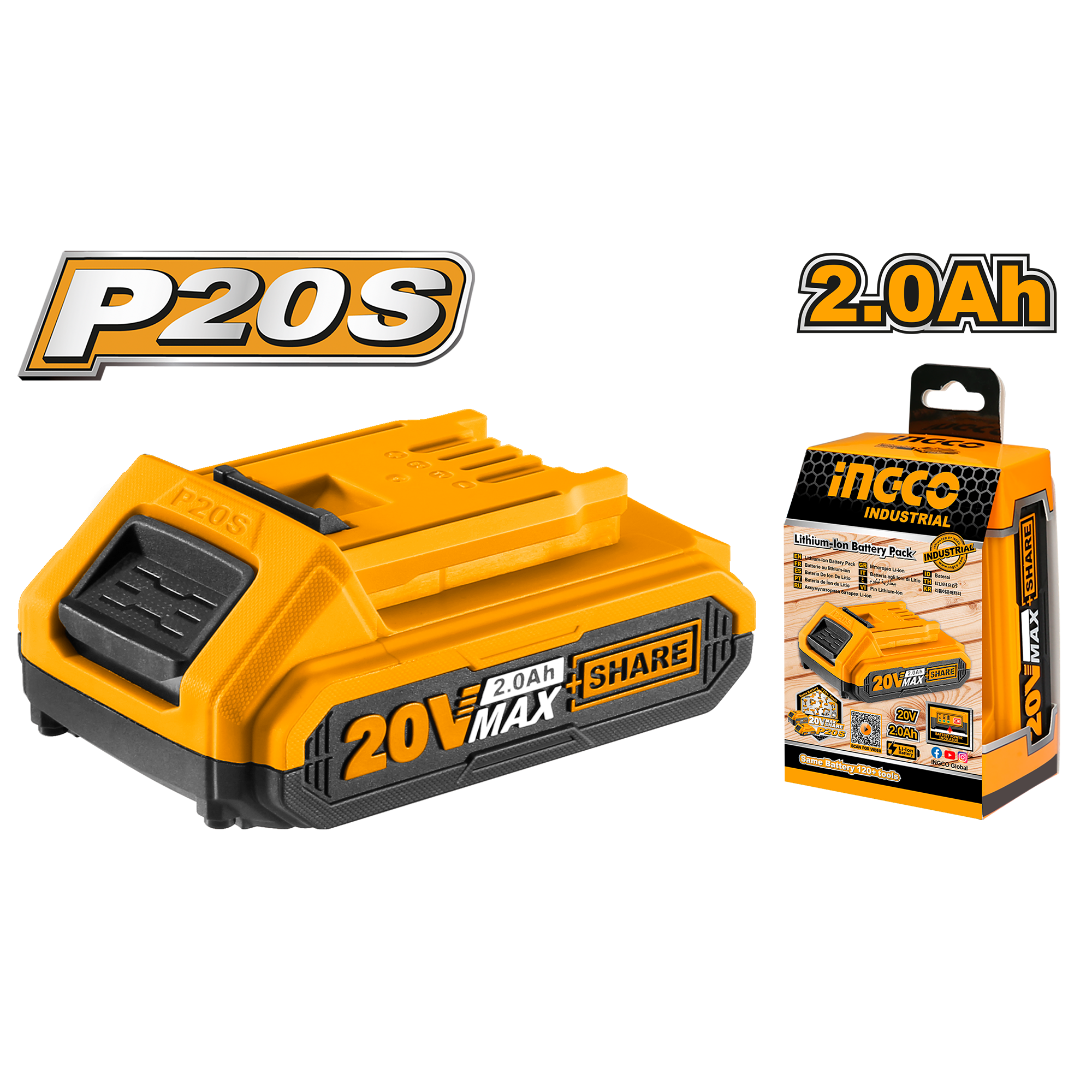 INGCO 20V PS+C/L 2AH BATTERY