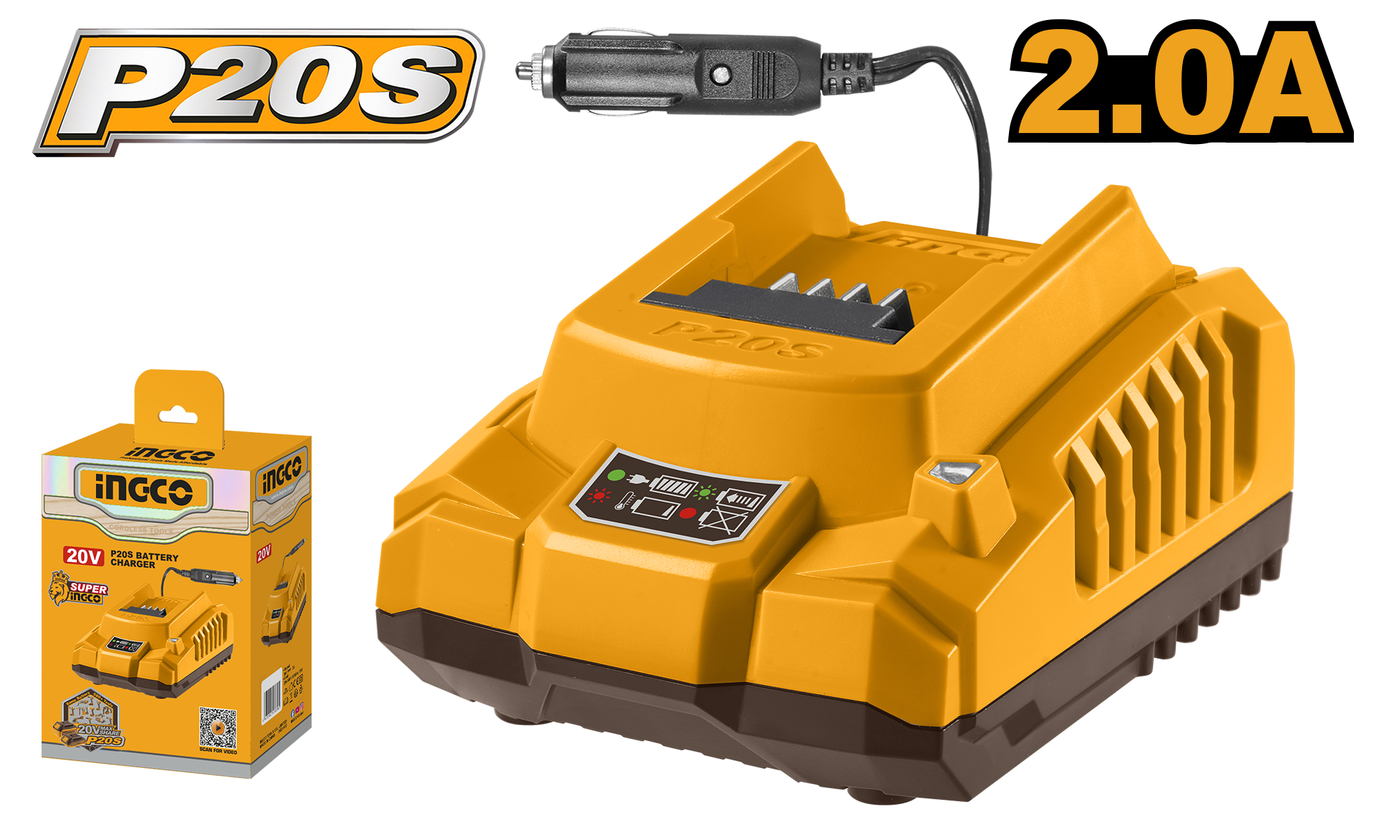 INGCO 20V PS+C/L CAR CHARGER 12-24V 2AH