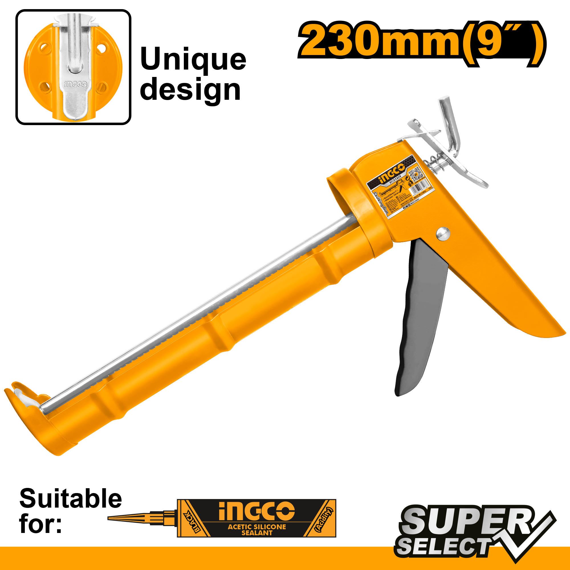 INGCO CAULKING GUN HALF BARREL 232MM