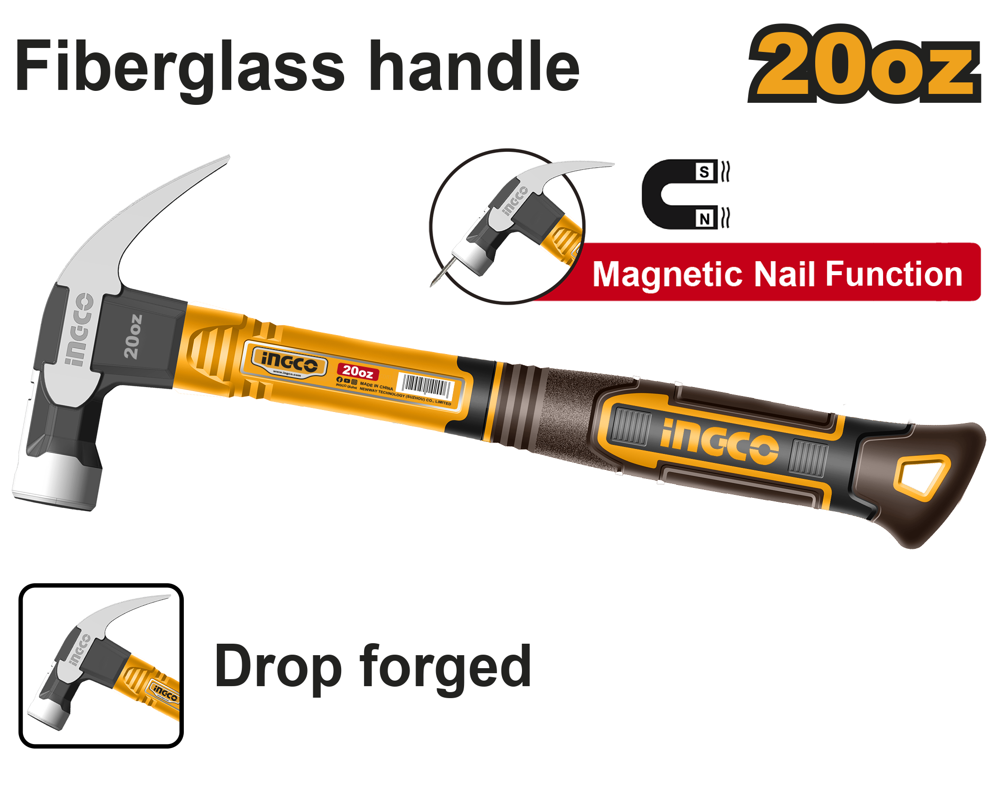 INGCO HAMMER CLAW 560G F/GLASS