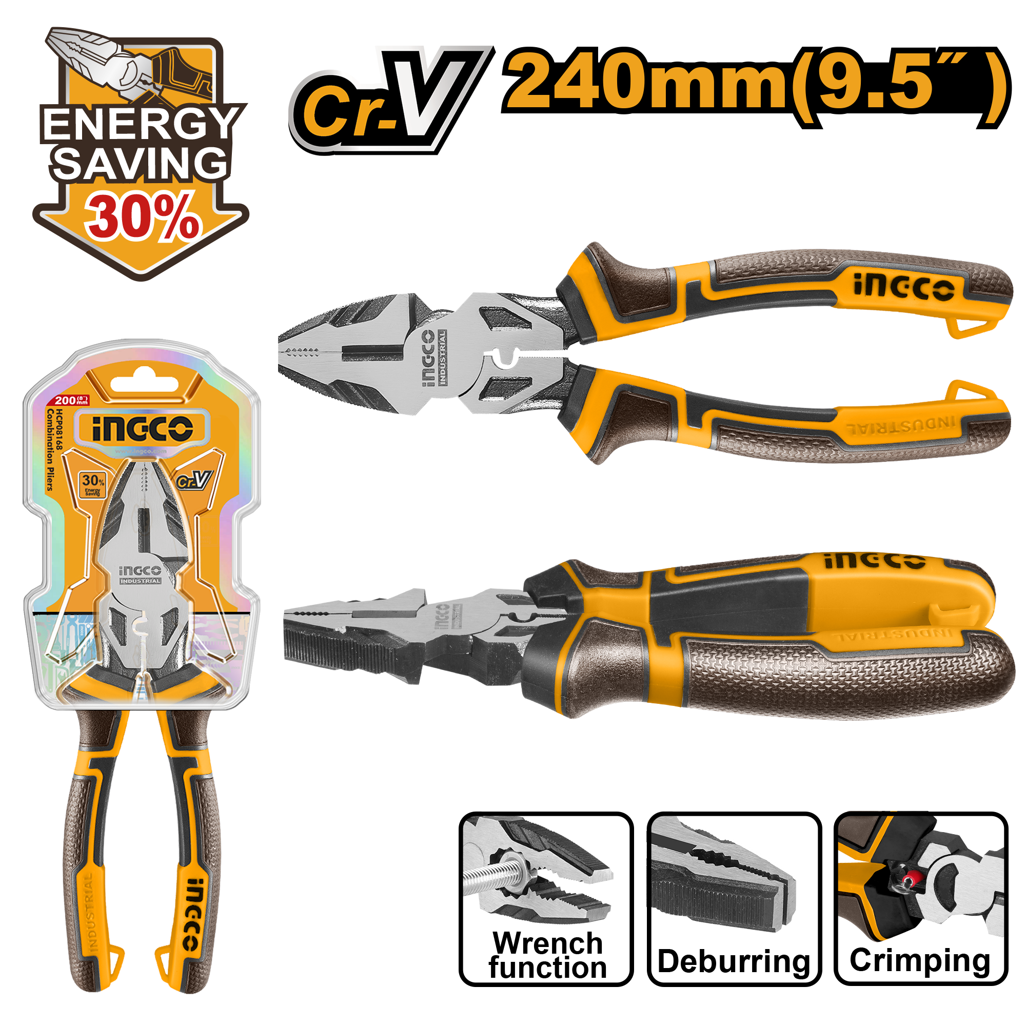 INGCO PLIER COMB 240MM HL CR-V
