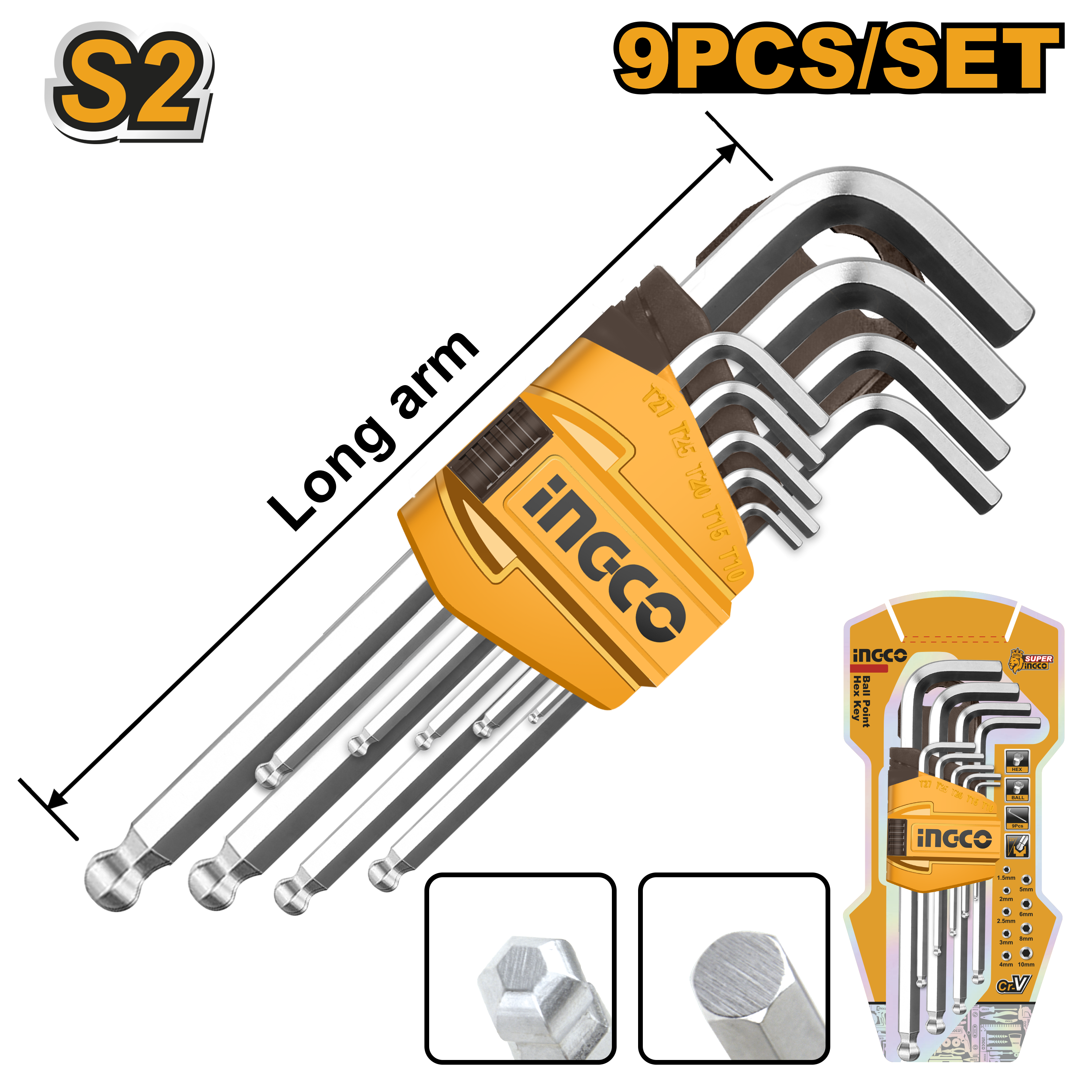 INGCO A/KEY 9P 1.5-10MM BP LNG CRV