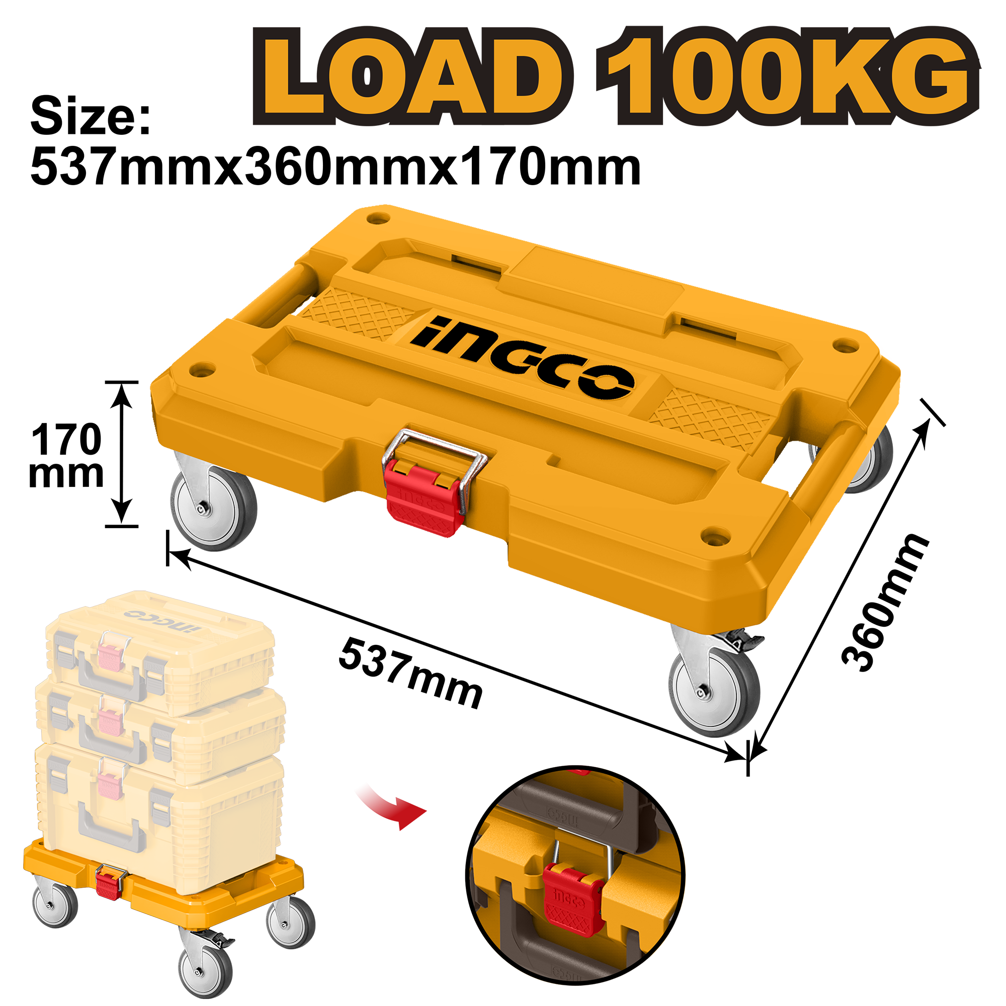 INGCO ROLLING BOARD TROLLEY 537X360X170MM 100KG ON WHEELS