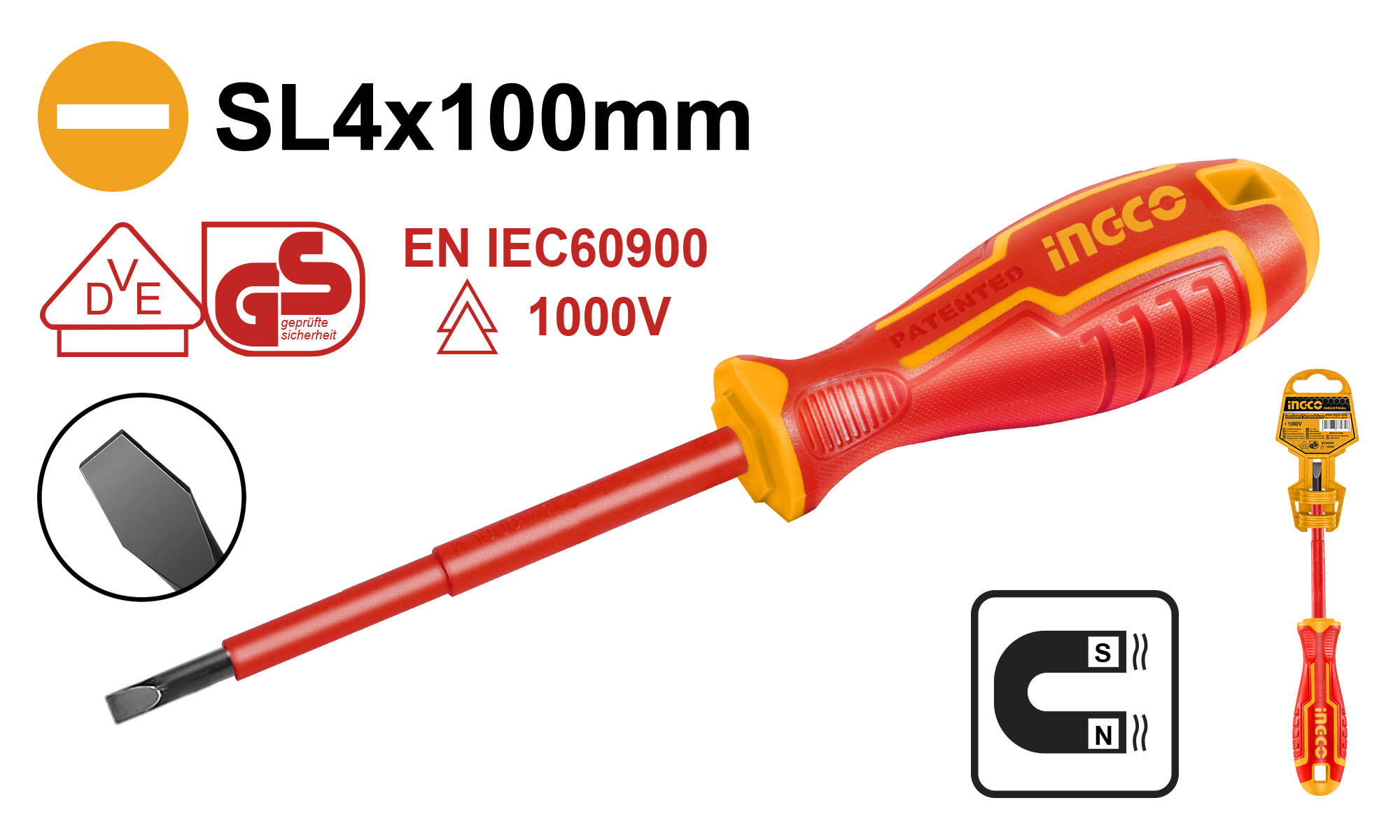 INGCO INSULATED SCREWDRIVER 4X100MM CR-V