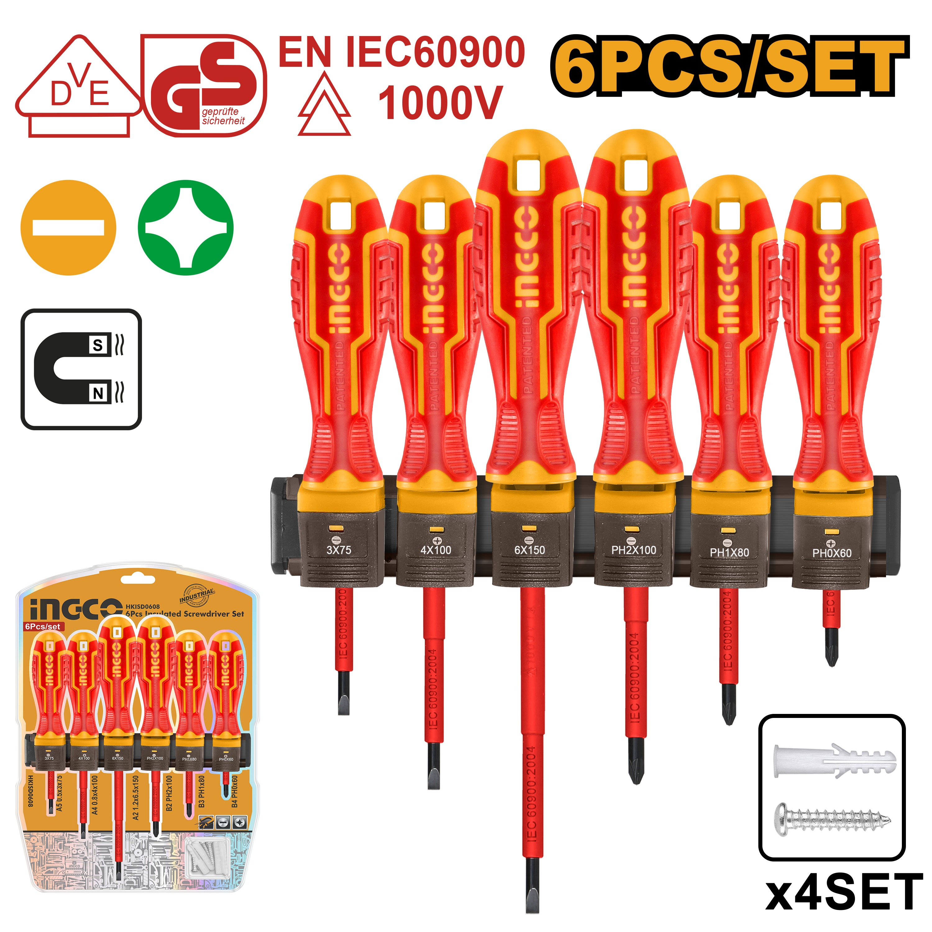 INGCO 6P INSULATED SCREWDRIVER SET VDE 1000V