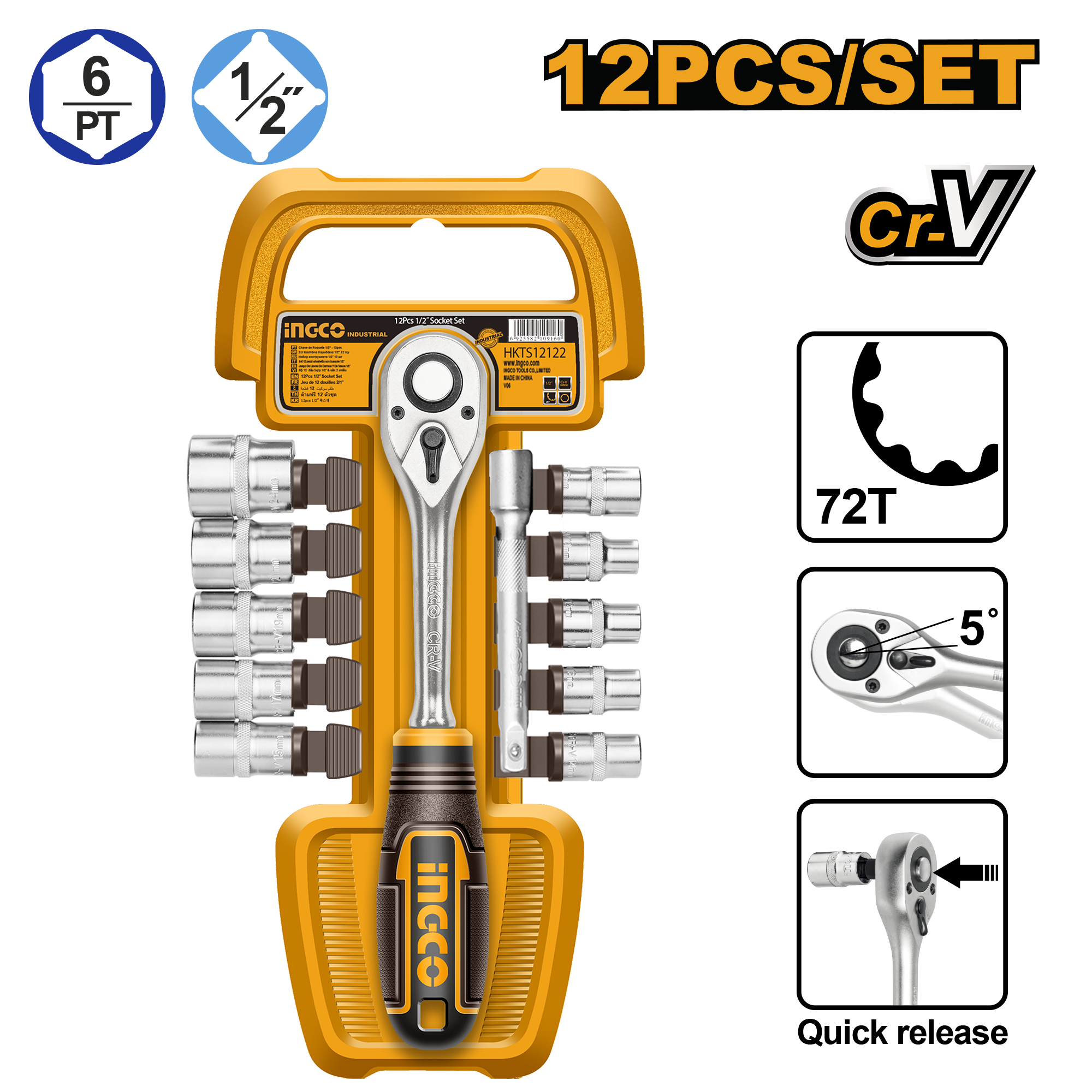 INGCO 12P SOCKET 1/2" SET 10-24MM
