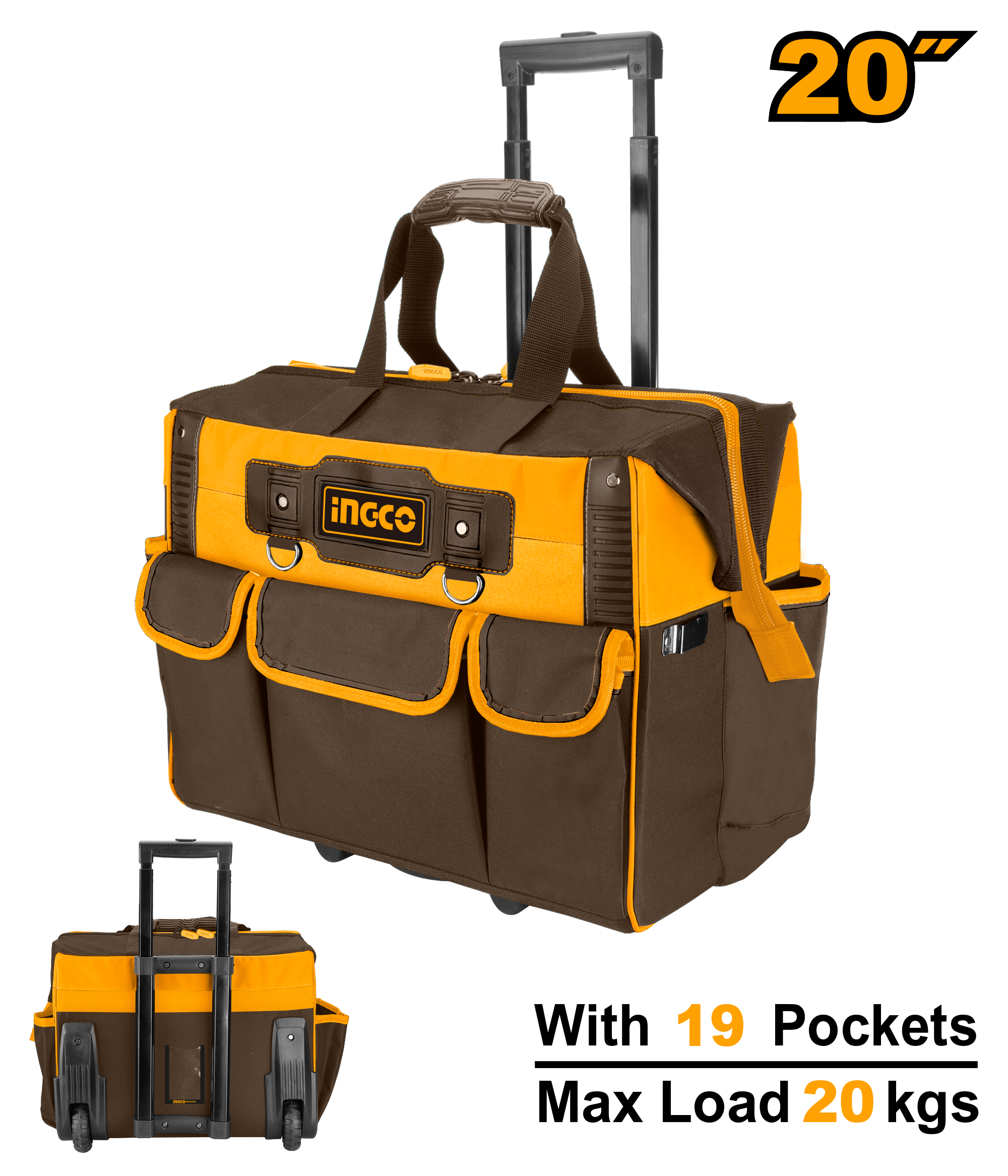 INGCO 20" ROLLING RIGID TOOL BAG