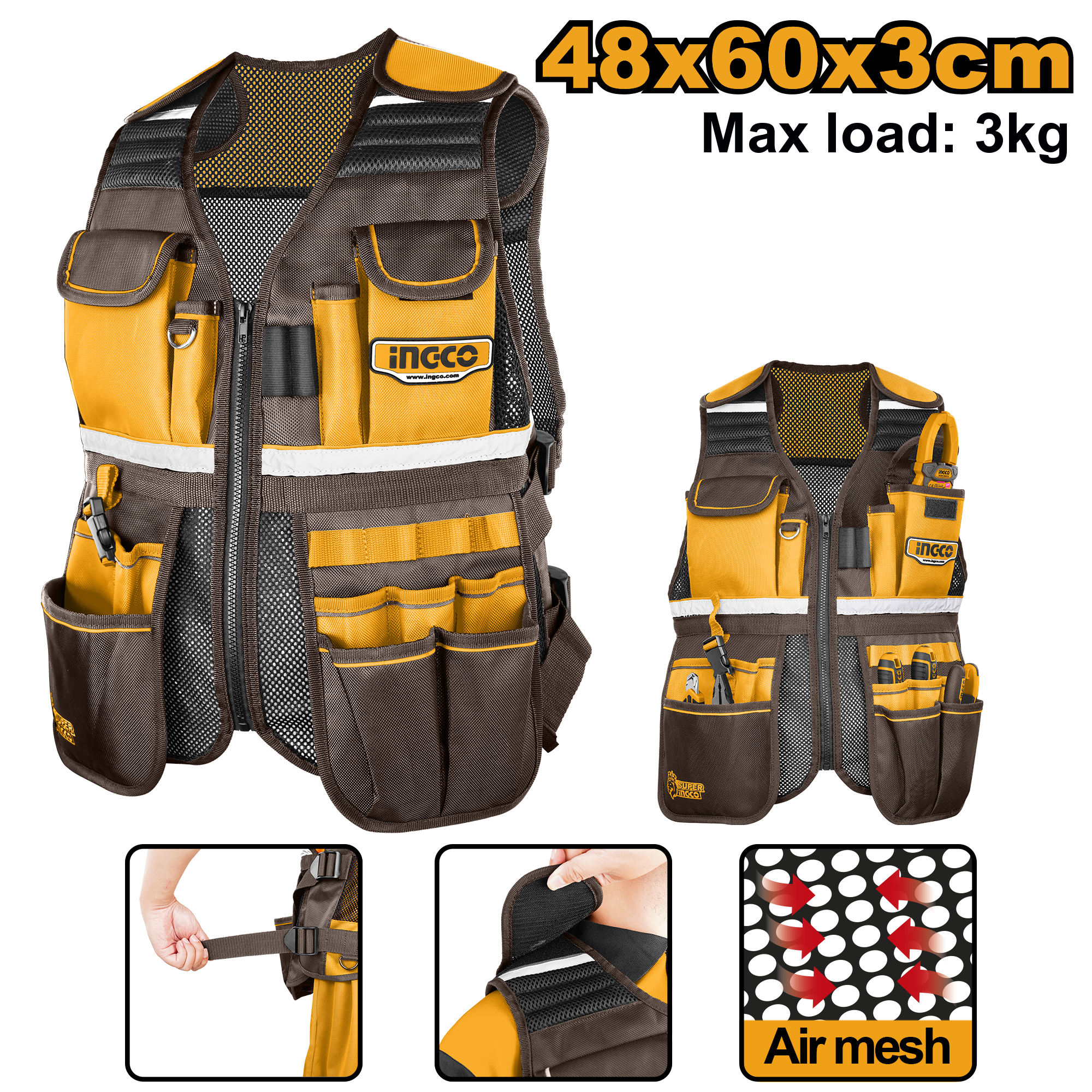 INGCO TOOL VEST ADJ STRAPS 48X60X3CM 17 POCKET 3KG