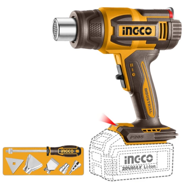 Ingco Cordless Heat Gun 300/580°C 20V (Tool only) - LCD Display