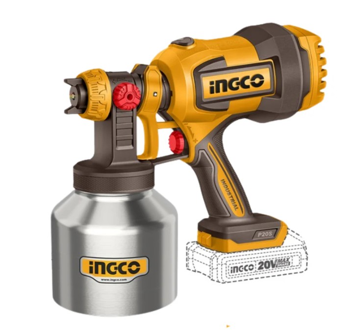 Ingco Cordless Spray Gun With 800ML Aluminium Tank 20V (Tool only)