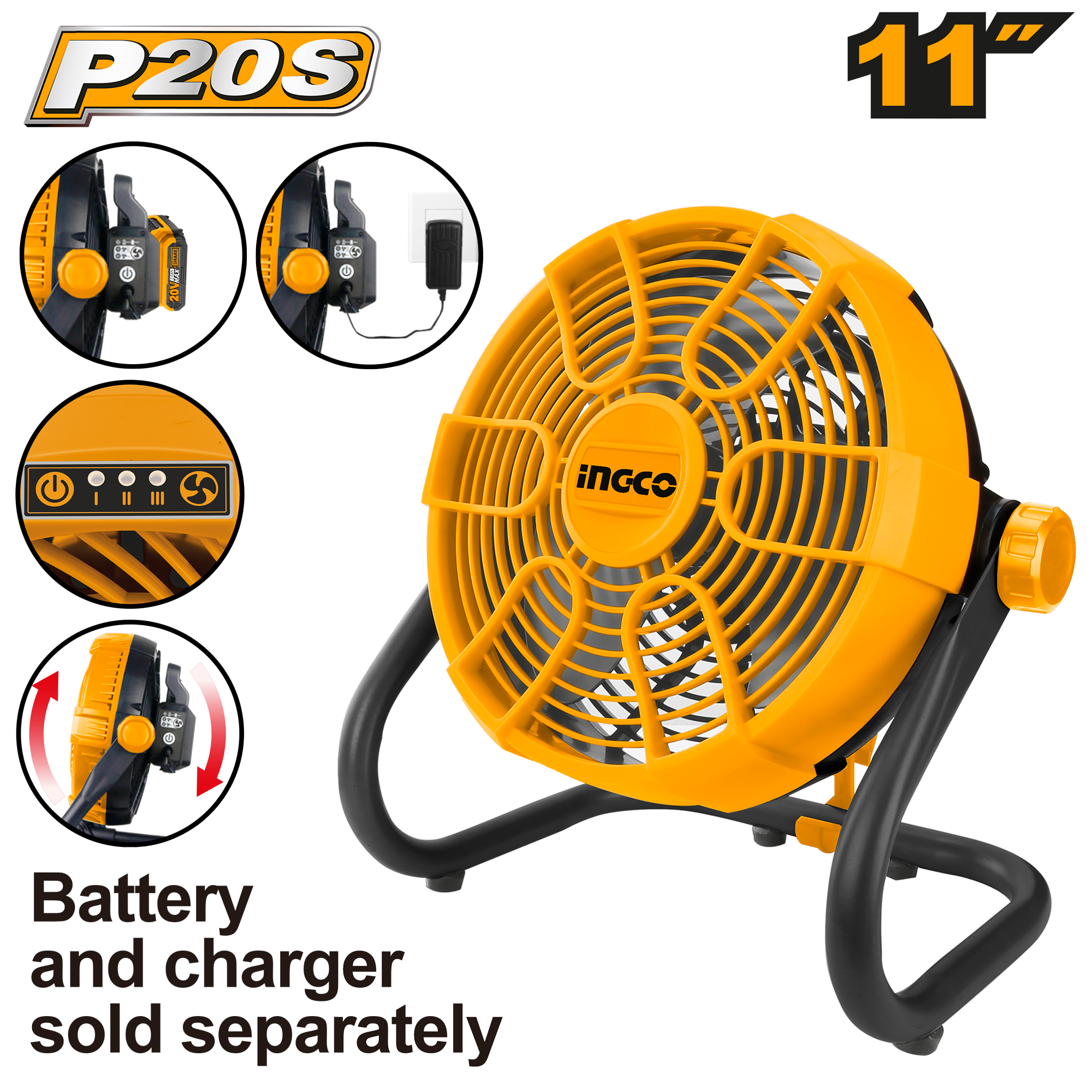 INGCO 20V+ C/L FAN 2 SETTING 30CM