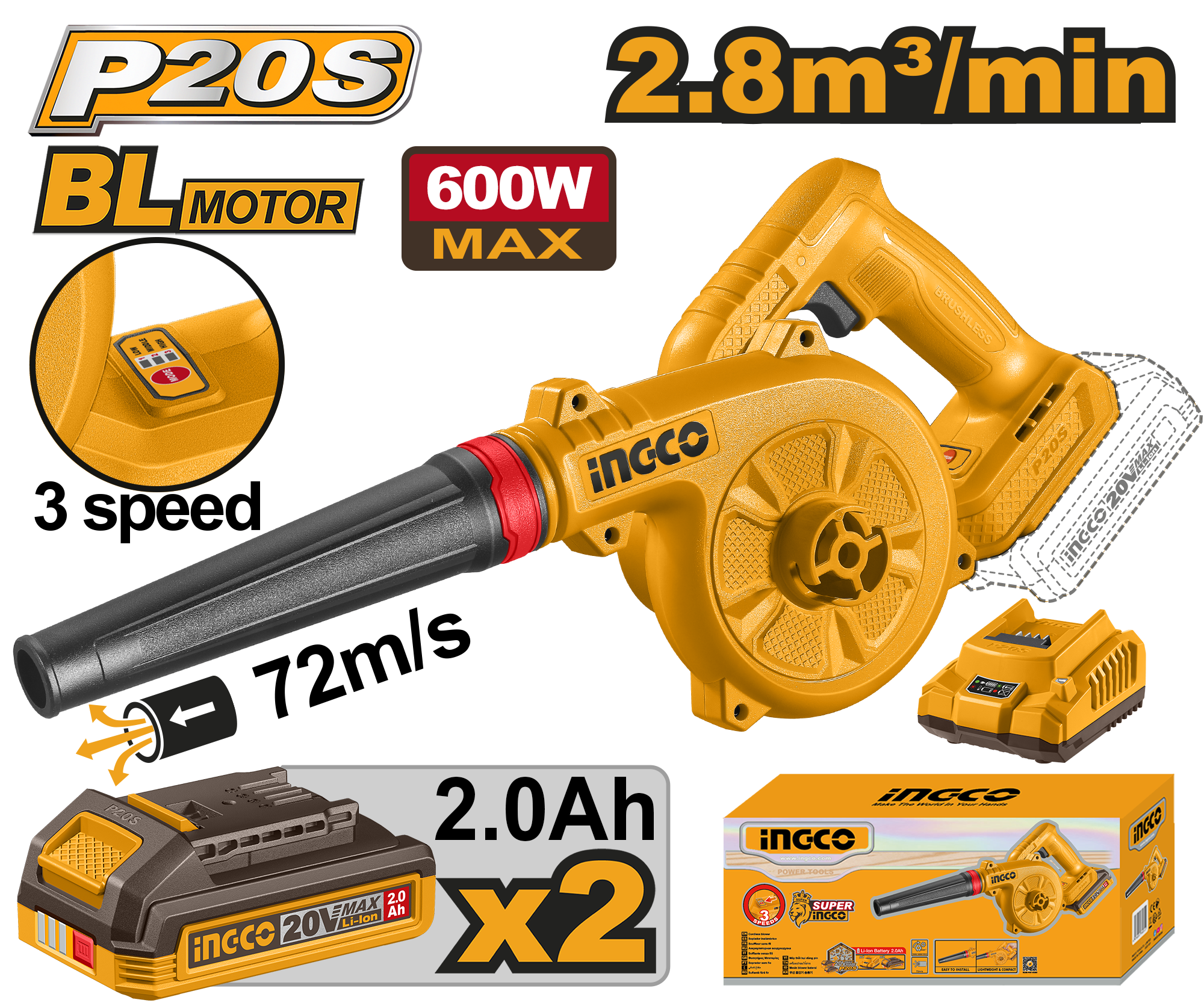 INGCO 20V PS+ C/L B/L 3 SPEED BLOWER KIT