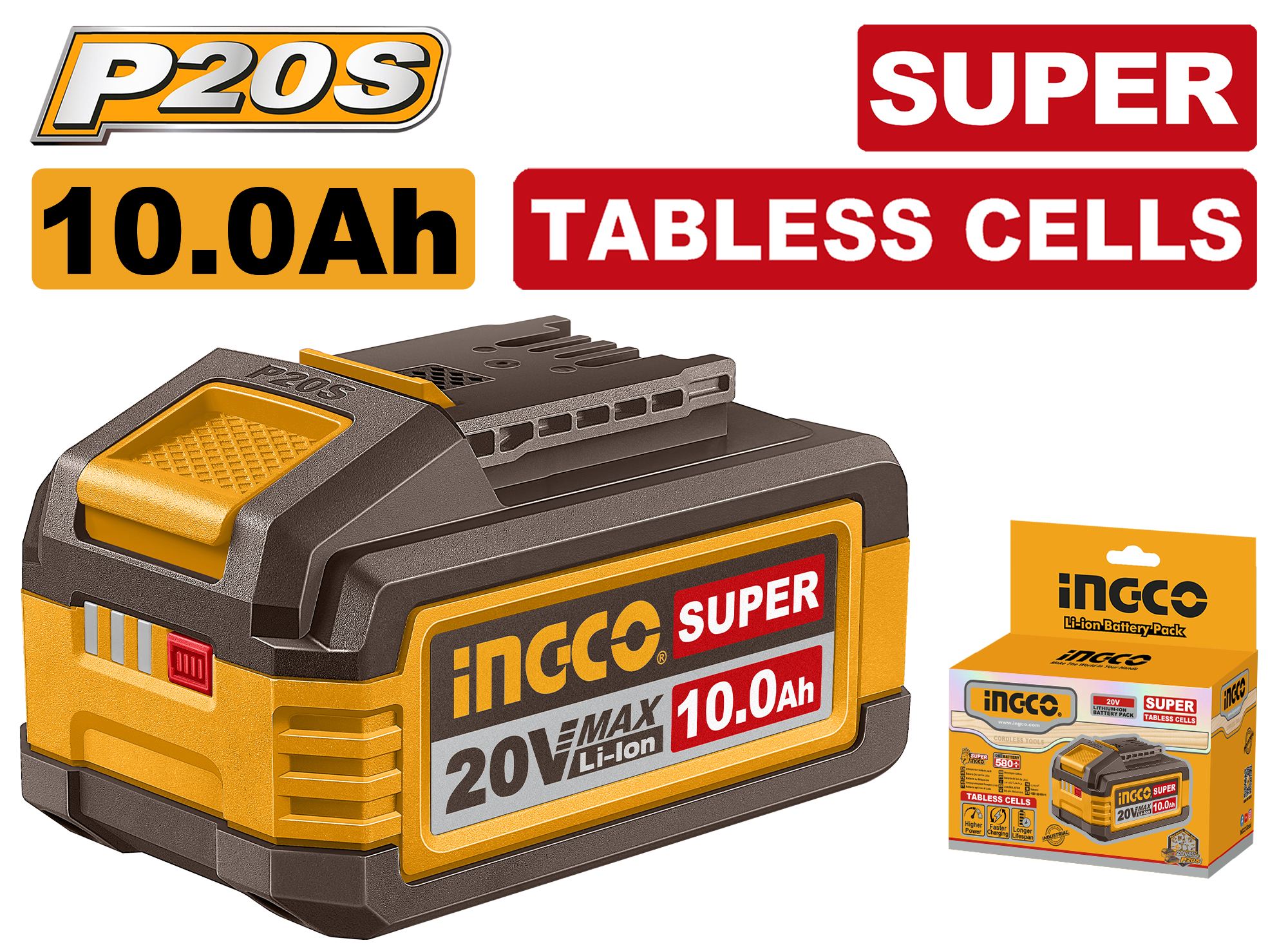 INGCO 20V PS+C/L TABLESS 10AH BATTERY